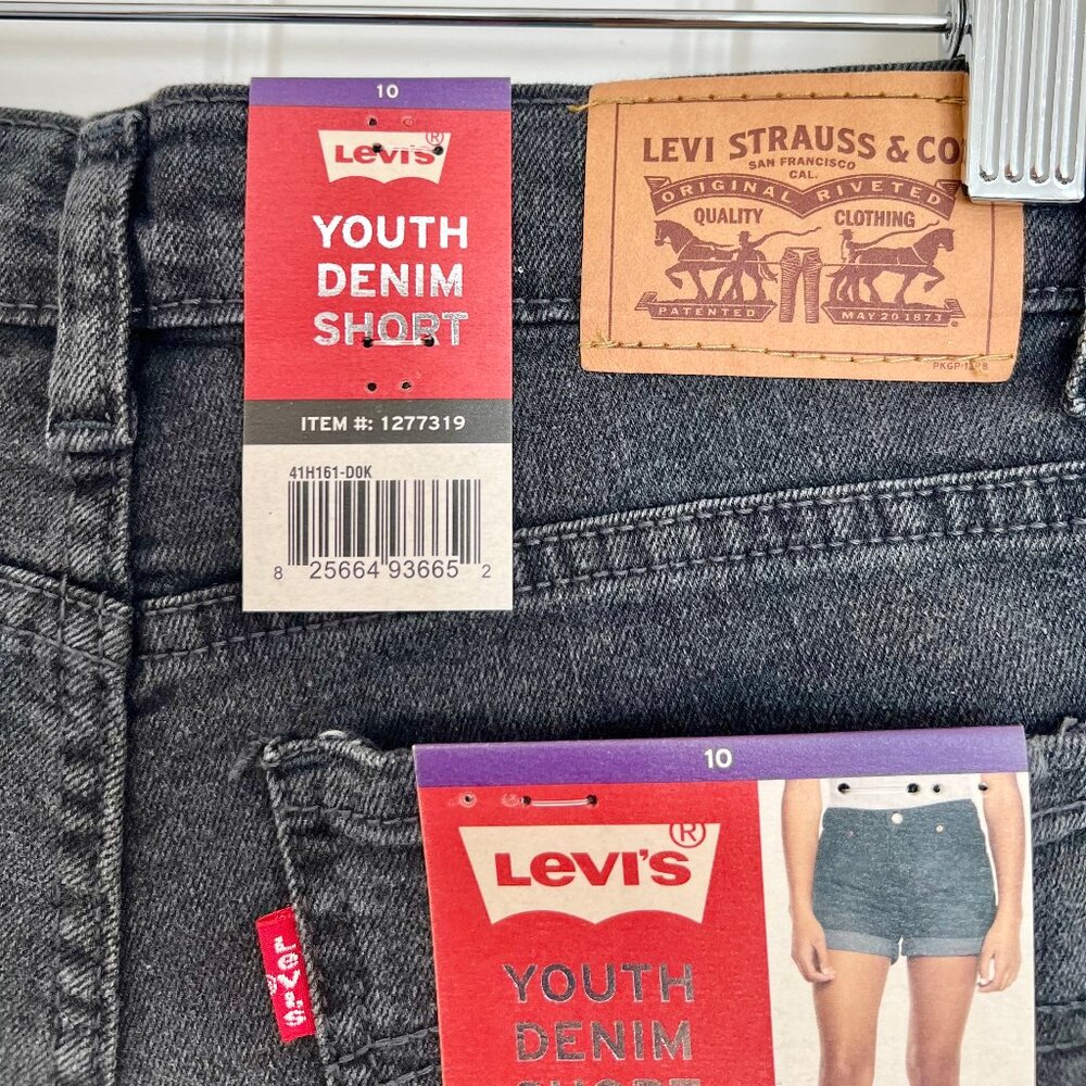 Levi's Girls' Kids Girlfriend Black Cuffed Hem Stretch Midrise Shortie Short 10 - Picture 13 of 13